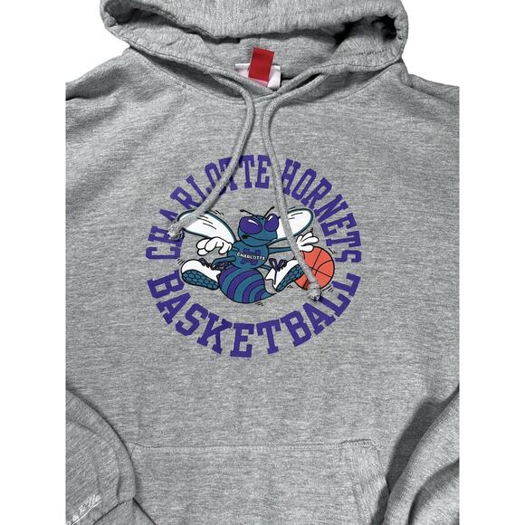 Mitchell & Ness Charlotte Hornets Mens Sz 2XT Basketball Grey Hoodie Sweatshirt - Picture 2 of 8